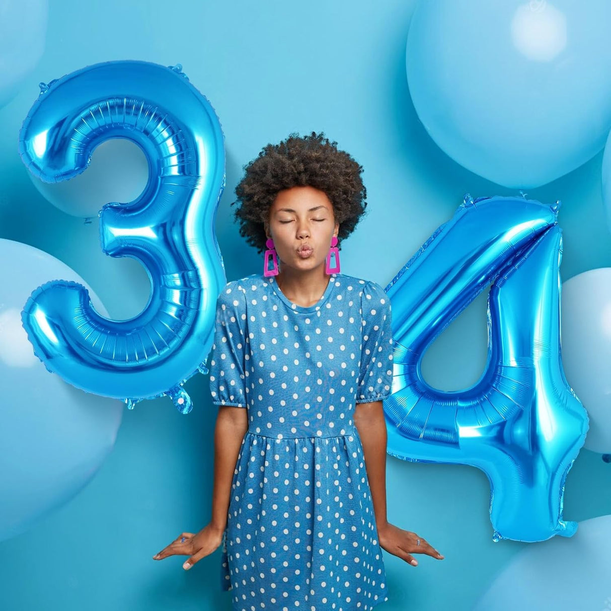 Balon din Folie Metalizata, Vivimall, Figurina Cifra, Tema Aniversare 80 cm, Ambalaj Individual, Pai inclus, Umflare cu Aer sau Heliu, Albastru, Cifra 4 - vivimall.ro