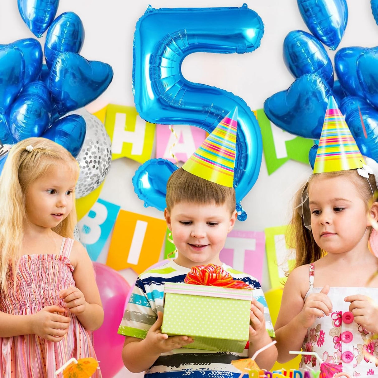 Balon din Folie Metalizata, Vivimall, Figurina Cifra, Tema Aniversare 80 cm, Ambalaj Individual, Pai inclus, Umflare cu Aer sau Heliu, Albastru, Cifra 5 - vivimall.ro