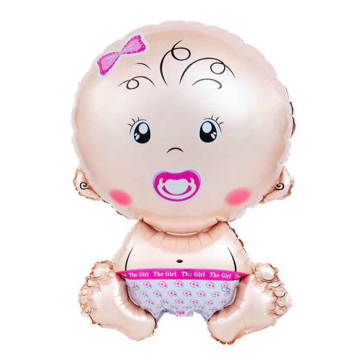 Balon din Folie Metalizata, Vivimall, Figurina Fetita, Tema Botez, 73x48 cm, Ambalaj Individual, Pai Inclus, Umflare cu Aer sau Heliu, Roz - vivimall.ro