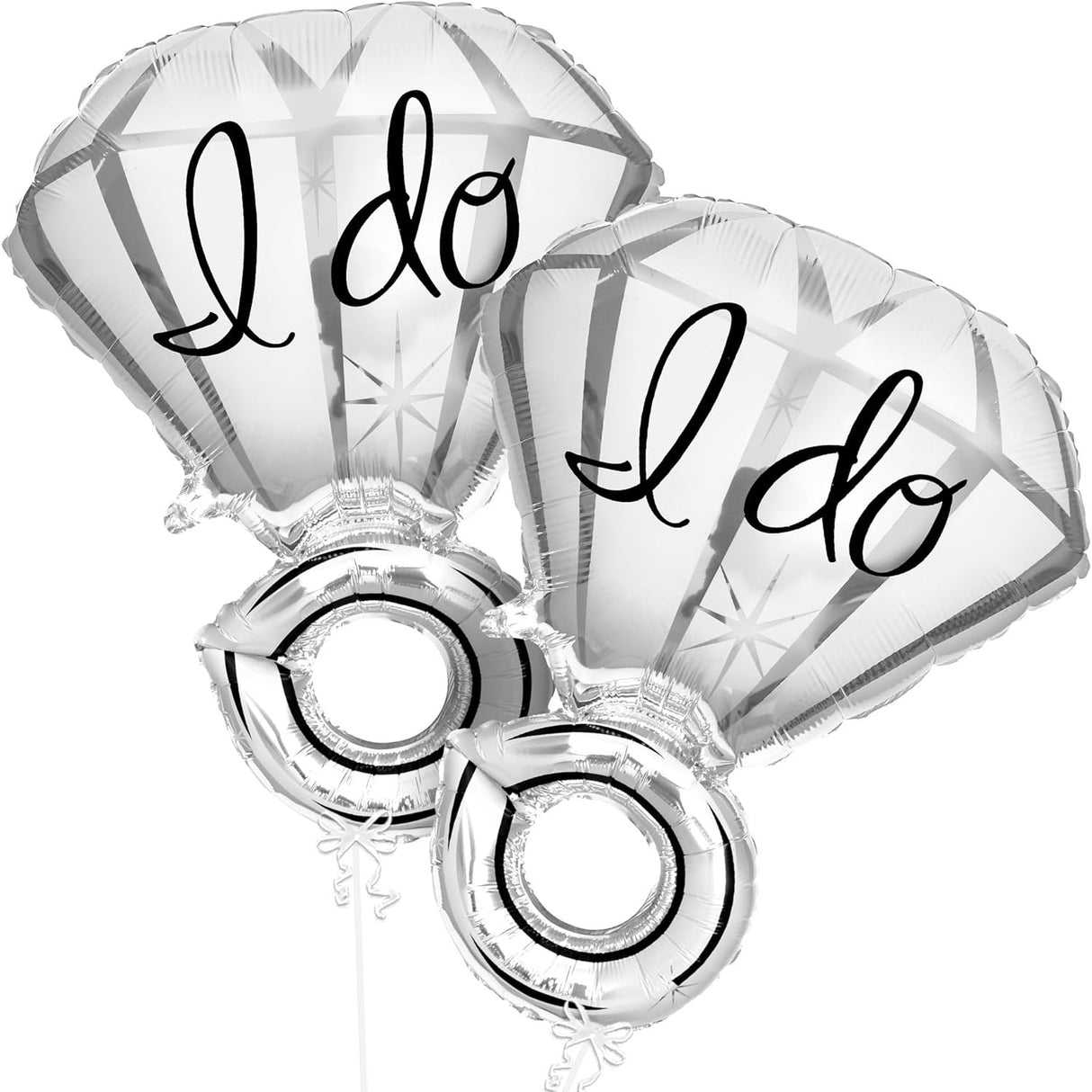 Balon din Folie Metalizata, Vivimall, Figurina Inel de Logodna, Model Diamant, Tema Nunta, 60 cm, Ambalaj Individual, Pai Inclus, Umflare cu Aer sau Heliu, Alb - vivimall.ro