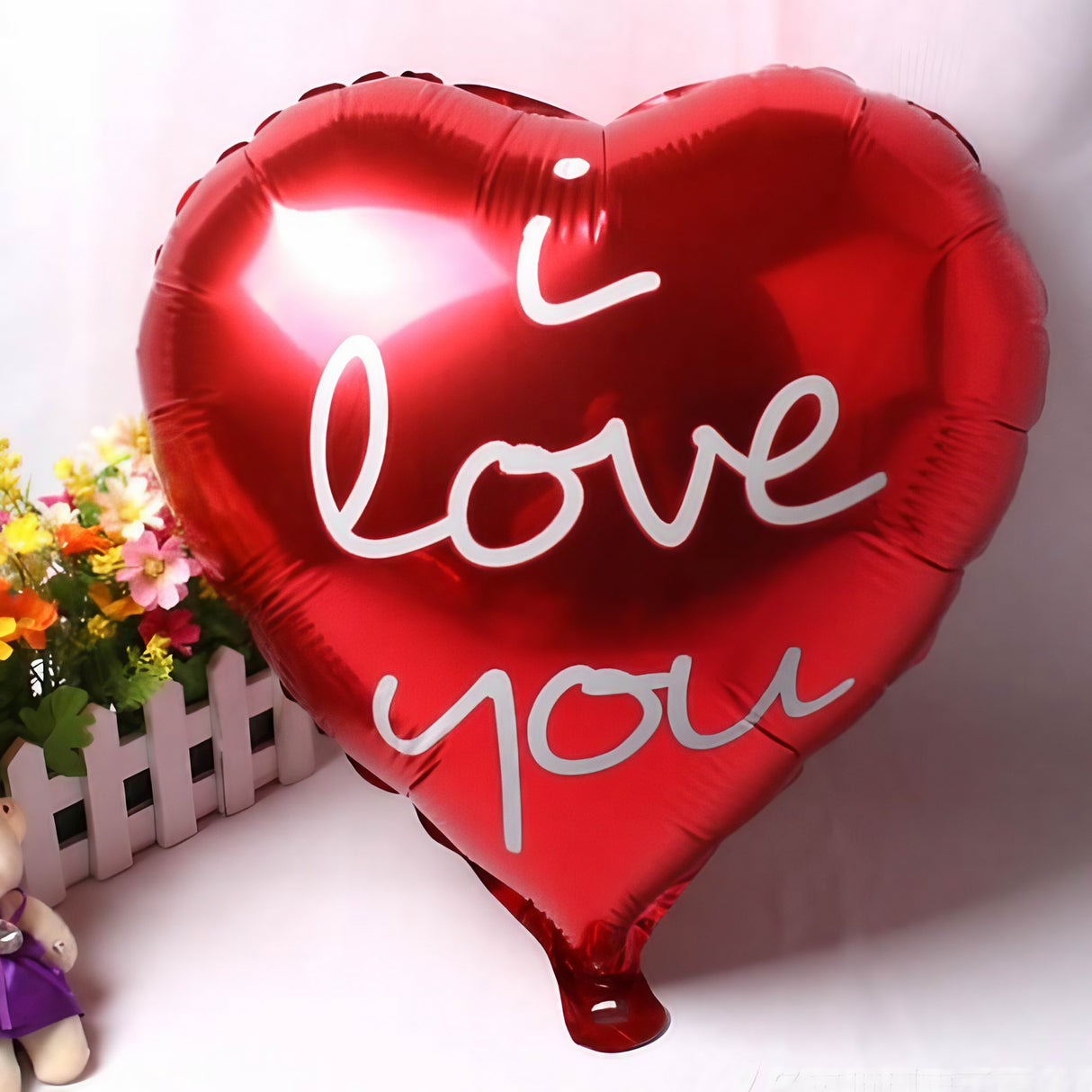 Balon din Folie Metalizata, Vivimall, Figurina Inima, Model I Love You Scris de Mana, Tema Ziua Indragostitilor, 45 cm, Ambalaj Individual, Pai Inclus, Umflare cu Aer sau Heliu, Rosu - vivimall.ro
