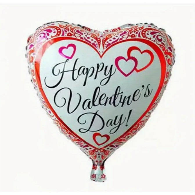 Balon din Folie Metalizata, Vivimall, Figurina Inimioara, Model Happy Valentine's Day, Tematica Iubire, 45 cm, Ambalaj Individual, Pai Inclus, Umflare cu Aer sau Heliu, Rosu - vivimall.ro