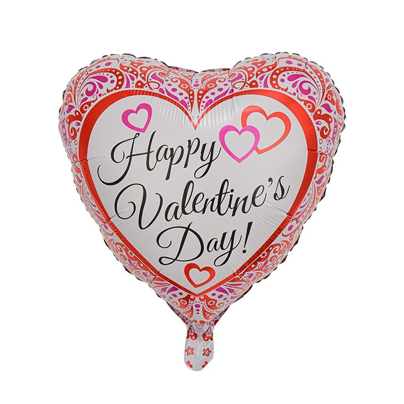 Balon din Folie Metalizata, Vivimall, Figurina Inimioara, Model Happy Valentine's Day, Tematica Iubire, 45 cm, Ambalaj Individual, Pai Inclus, Umflare cu Aer sau Heliu, Rosu - vivimall.ro