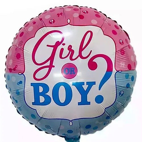 Balon din Folie Metalizata, Vivimall, Figurina Rotunda, Model Girl or Boy, Tema Gender Reveal, 45 cm, Ambalaj Individual, Pai Inclus, Umflare cu Aer sau Heliu, Albastru/Roz - vivimall.ro