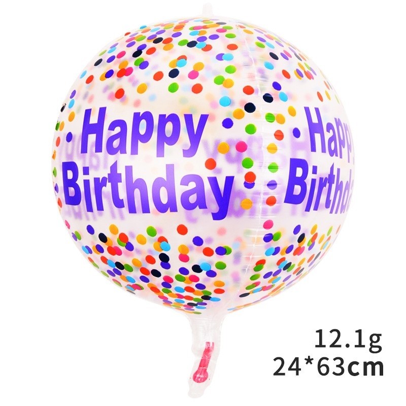 Balon din Folie Metalizata, Vivimall, Figurine 4D, Model Happy Birthday, Tematica Aniversara Bombonele, 63x24 cm, Ambalaj Individual, Pai Inclus, Umflare cu Aer sau Heliu, Mov-Multicolor - vivimall.ro