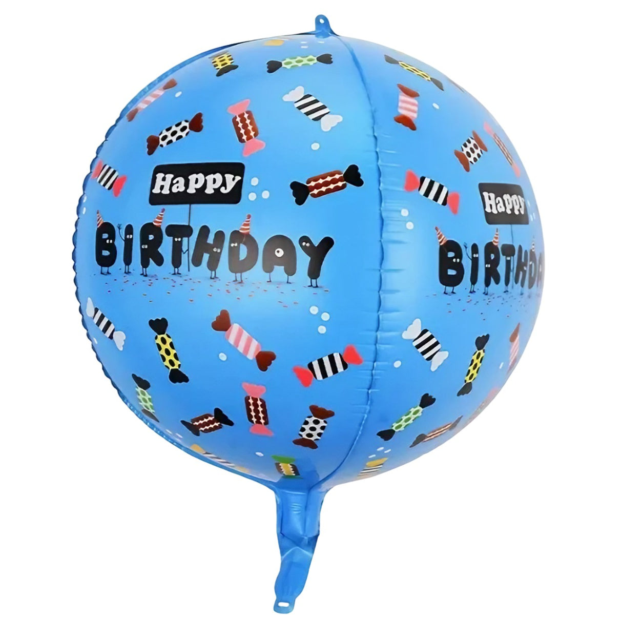 Balon din Folie Metalizata, Vivimall, Figurine 4D, Model Happy Birthday, Tematica Aniversara Bombonele, 63x24 cm, Ambalaj Individual, Pai Inclus, Umflare cu Aer sau Heliu, Albastru - vivimall.ro