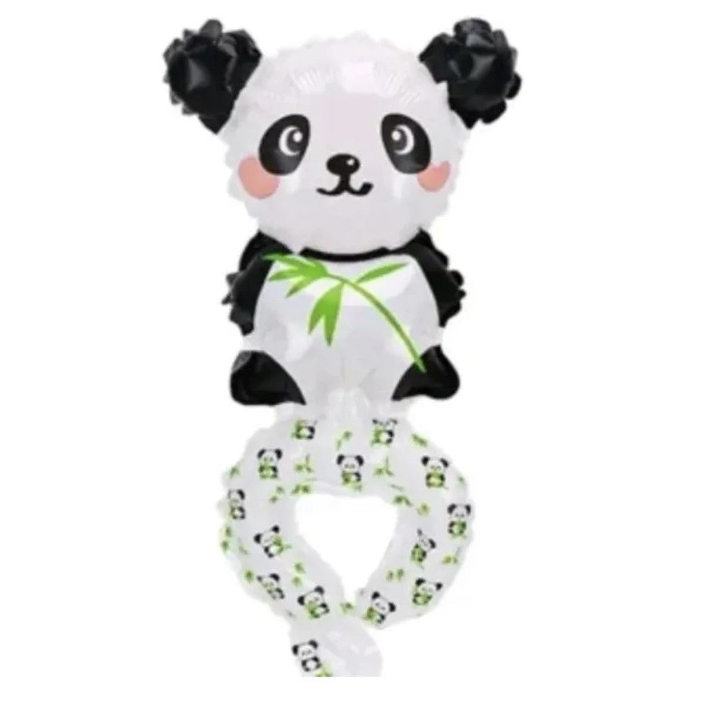 Balon din Folie Metalizata, Vivimall, Figurine Animalute, Tip Bratara, Model Panda, 13 x 35 cm, Ambalaj Individual, Pai Inclus, Umflare cu Aer sau Heliu, Alb/Negru - vivimall.ro