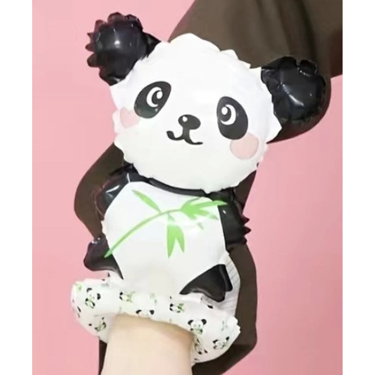 Balon din Folie Metalizata, Vivimall, Figurine Animalute, Tip Bratara, Model Panda, 13 x 35 cm, Ambalaj Individual, Pai Inclus, Umflare cu Aer sau Heliu, Alb/Negru - vivimall.ro