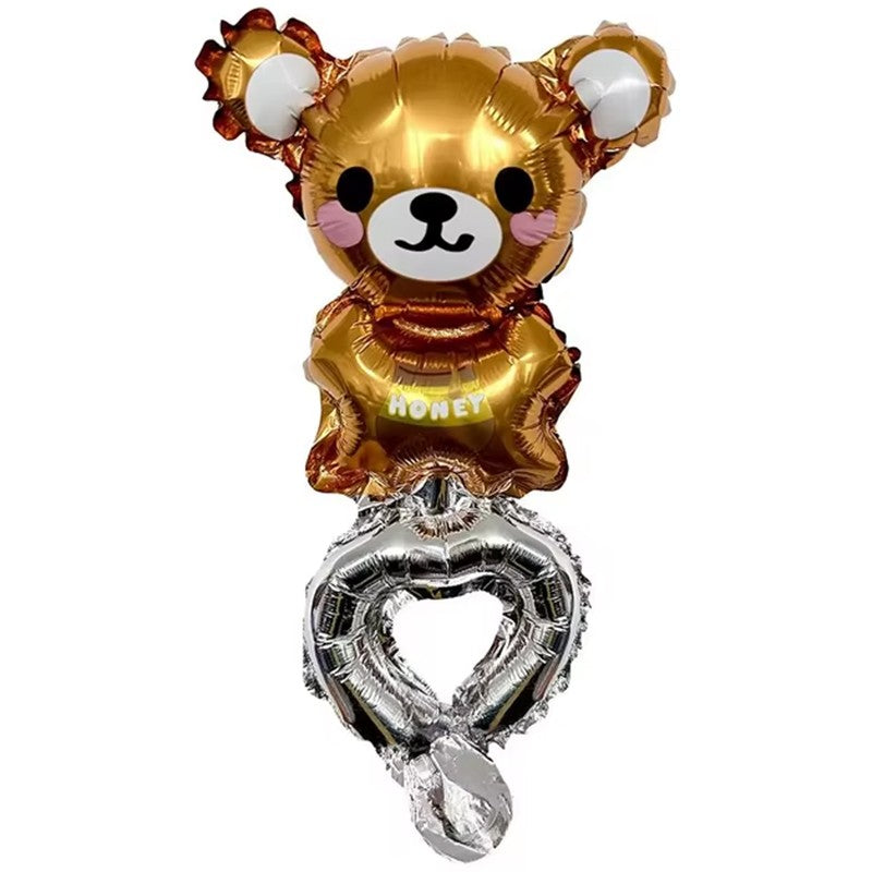 Balon din Folie Metalizata, Vivimall, Figurine Animalute, Tip Bratara, Model Ursulet, Ambalaj Individual, Pai Inclus, Umflare cu Aer sau Heliu, Maro - vivimall.ro