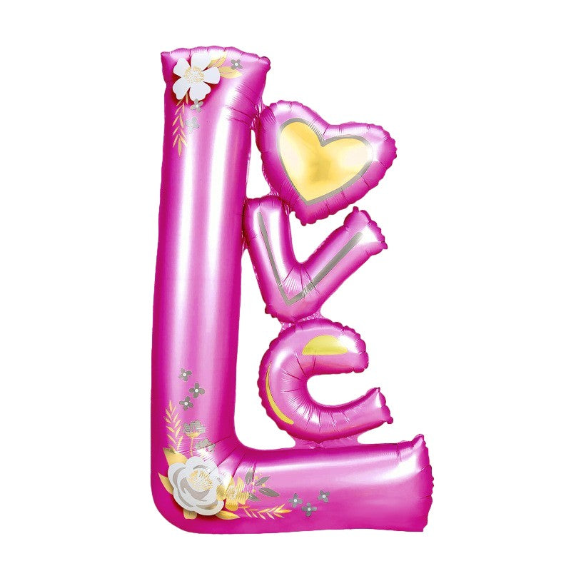 Balon din Folie Metalizata, Vivimall, Figurine, Model LOVE, Tematica Iubire, 110x64 cm, Ambalaj Individual, Pai Inclus, Umflare cu Aer sau Heliu, Mov - vivimall.ro