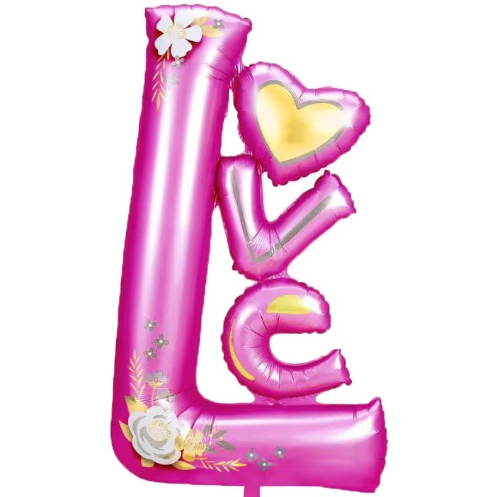 Balon din Folie Metalizata, Vivimall, Figurine, Model LOVE, Tematica Iubire, 110x64 cm, Ambalaj Individual, Pai Inclus, Umflare cu Aer sau Heliu, Mov - vivimall.ro