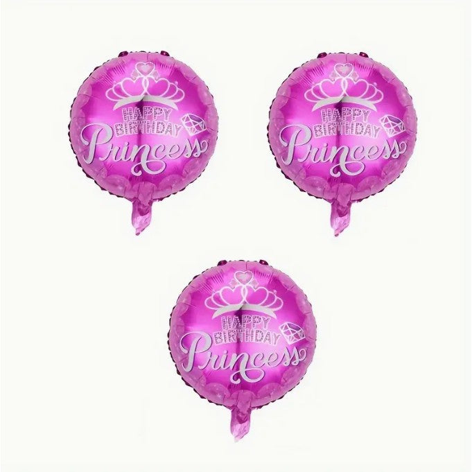 Balon din Folie Metalizata, Vivimall, Figurine, Model Princess, Happy Birthday, Tematica Aniversare, 45 cm, Ambalaj Individual, Pai Inclus, Umflare cu Aer sau Heliu, Multicolor - vivimall.ro