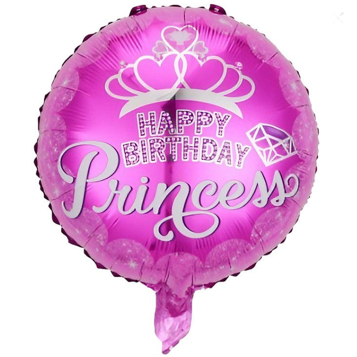 Balon din Folie Metalizata, Vivimall, Figurine, Model Princess, Happy Birthday, Tematica Aniversare, 45 cm, Ambalaj Individual, Pai Inclus, Umflare cu Aer sau Heliu, Multicolor - vivimall.ro
