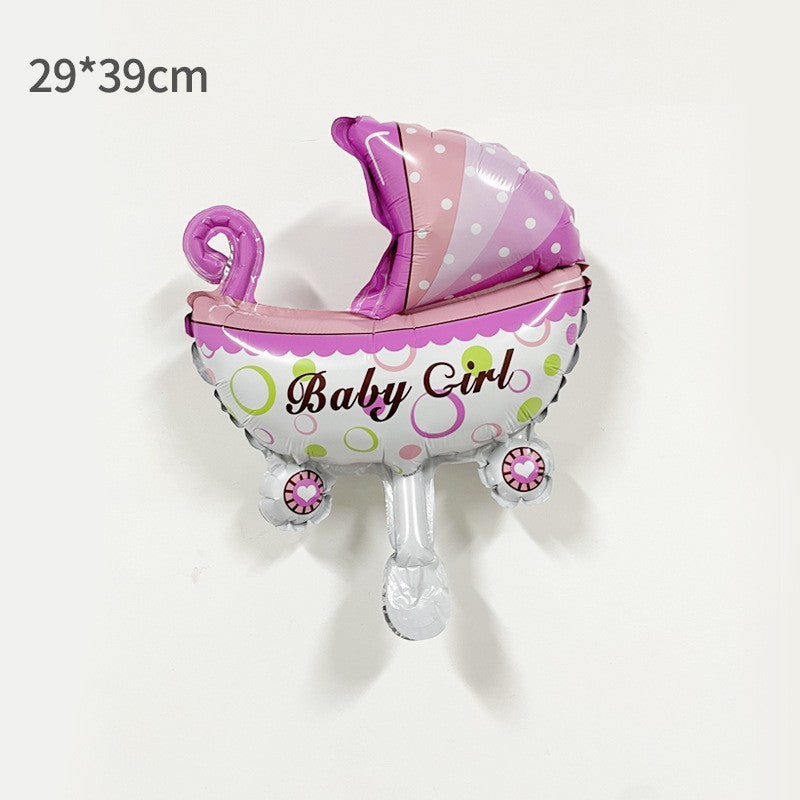 Balon din Folie Metalizata, Vivimall, Mini Figurina, Model Carucior Bebelus, Tematica Gender Reveal, 39x29 cm, Ambalaj Individual, Pai Inclus, Umflare cu Aer sau Heliu, Roz - vivimall.ro