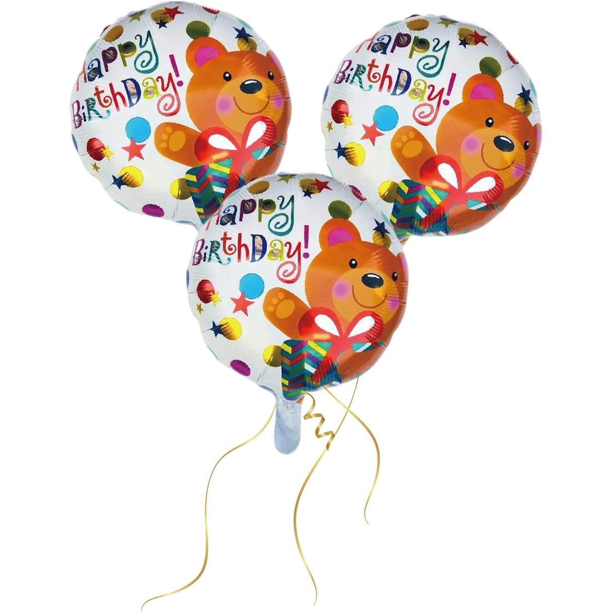 Balon din Folie Metalizata, Vivimall, Mini Figurina Rotunda, Model Happy Birthday Ursulet, Tema Aniversare, 45 cm, Ambalaj Individual, Pai inclus, Umflare cu Aer sau Heliu, Maro - vivimall.ro