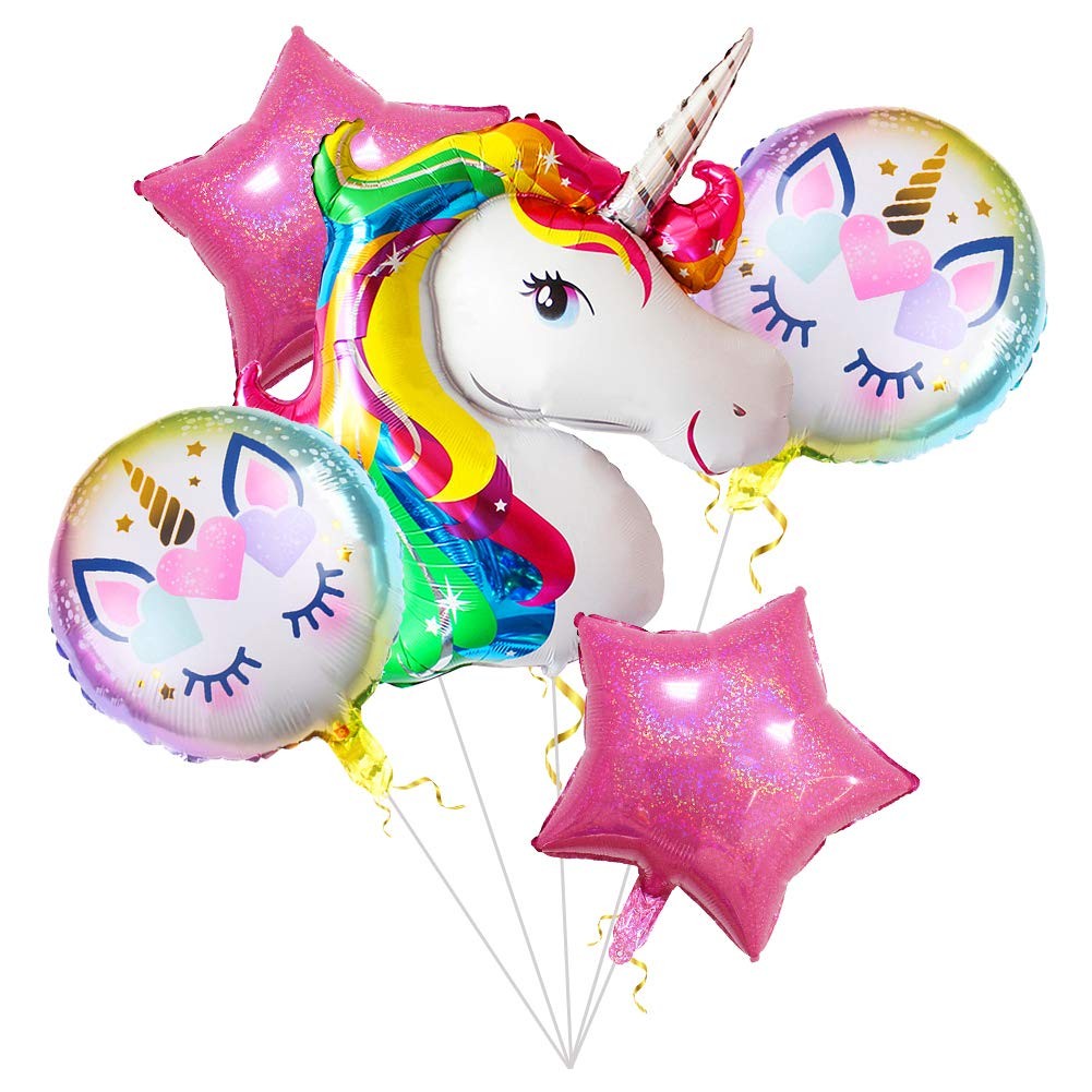 Balon din Folie Metalizata, Vivimall, Mini Figurina Rotunda, Model Unicorn, Happy Birthday, Tematica Aniversare, 45 cm, Ambalaj Individual, Pai Inclus, Umflare cu Aer sau Heliu, Multicolor - vivimall.ro