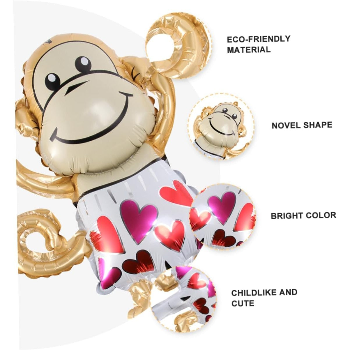 Balon din Folie Metalizata, Vivimall, Mini Figurine Animalute, Model Maimutica, Tematica Aniversare, 45x28 cm, Ambalaj Individual, Pai Inclus, Umflare cu Aer sau Heliu, Multicolor - vivimall.ro