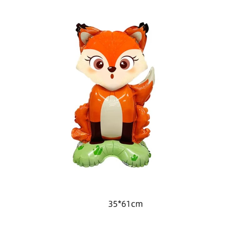 Balon din Folie Metalizata, Vivimall, Mini Figurine Animalute, Model Vulpe, Tematica Aniversare, 35x61 cm, Ambalaj Individual, Pai Inclus, Umflare cu Aer sau Heliu, Multicolor - vivimall.ro