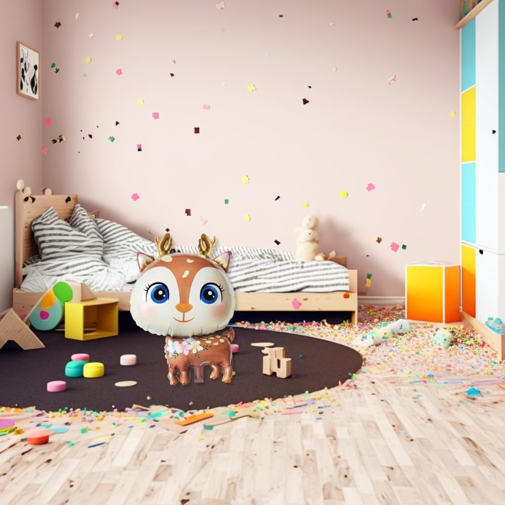 Balon din Folie Metalizata, Vivimall, Mini Figurine, Model Cerb, Tematica Aniversare, 49x74.5 cm, Ambalaj Individual, Pai Inclus, Umflare cu Aer sau Heliu, Maro - vivimall.ro