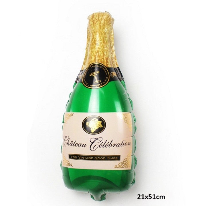 Balon din Folie Metalizata, Vivimall, Mini Figurine, Model Sticla de Sampanie, 21x51 cm, Ambalaj Individual, Pai Inclus, Umflare cu Aer sau Heliu, Verde - vivimall.ro