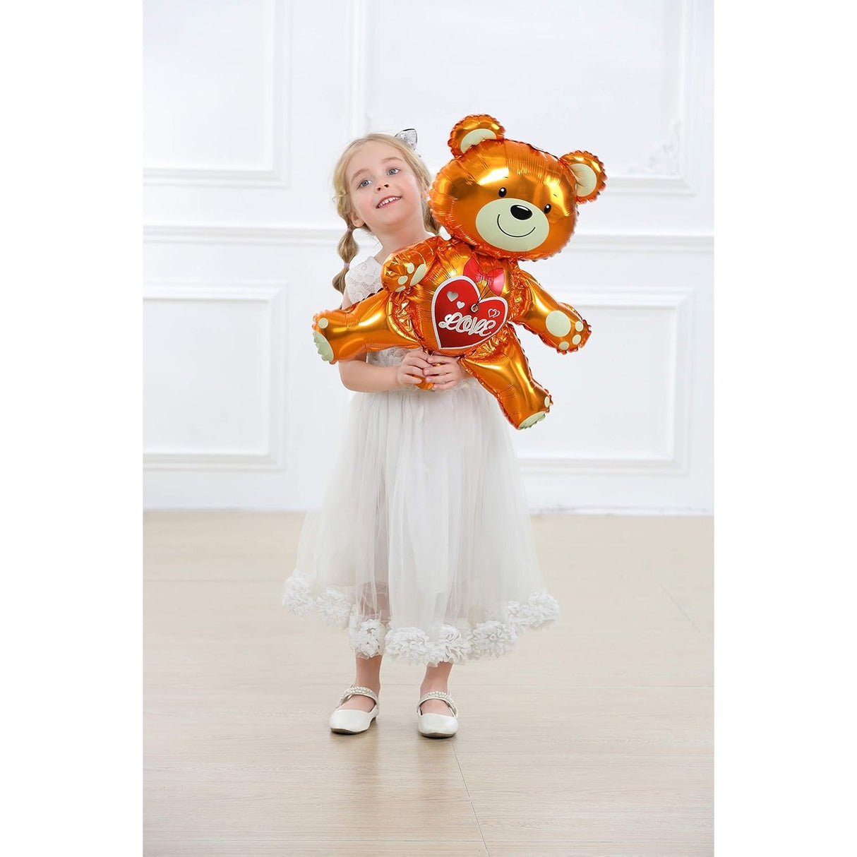 Balon din Folie Metalizata, Vivimall, Figurina Urs, Model Love, Tema Ziua Indragostitilor, 60x63cm, Ambalaj Individual, Pai Inclus, Umflare cu Aer sau Heliu, Maro - vivimall.ro