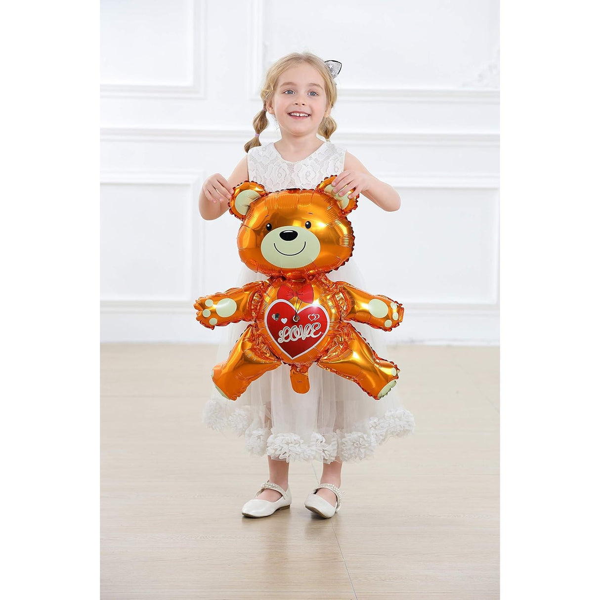 Balon din Folie Metalizata, Vivimall, Figurina Urs, Model Love, Tema Ziua Indragostitilor, 60x63cm, Ambalaj Individual, Pai Inclus, Umflare cu Aer sau Heliu, Maro - vivimall.ro