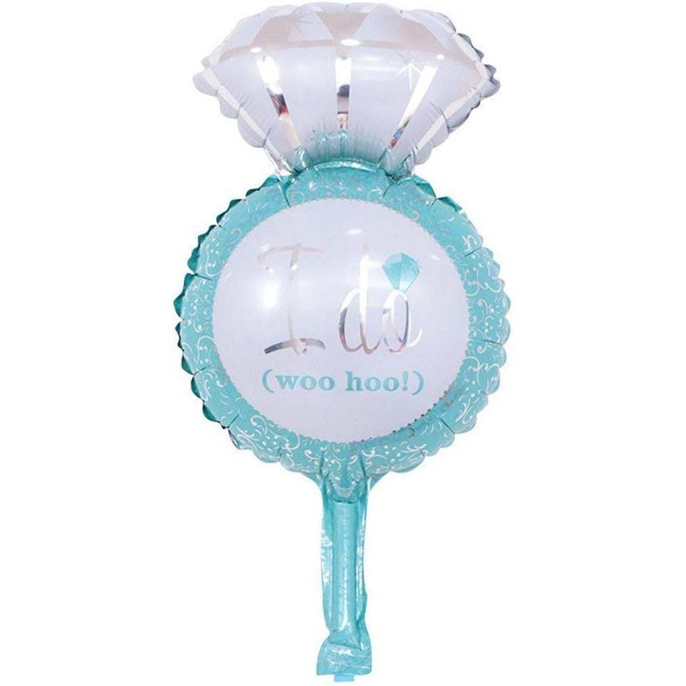 Balon din Folie Metalizata, Vivimall, Mini Figurine Nunta, Model Inel de Logodna, Tematica Cerere in Casatorie, 46x23 cm, Ambalaj Individual, Pai Inclus, Umflare cu Aer sau Heliu, Albastru - vivimall.ro