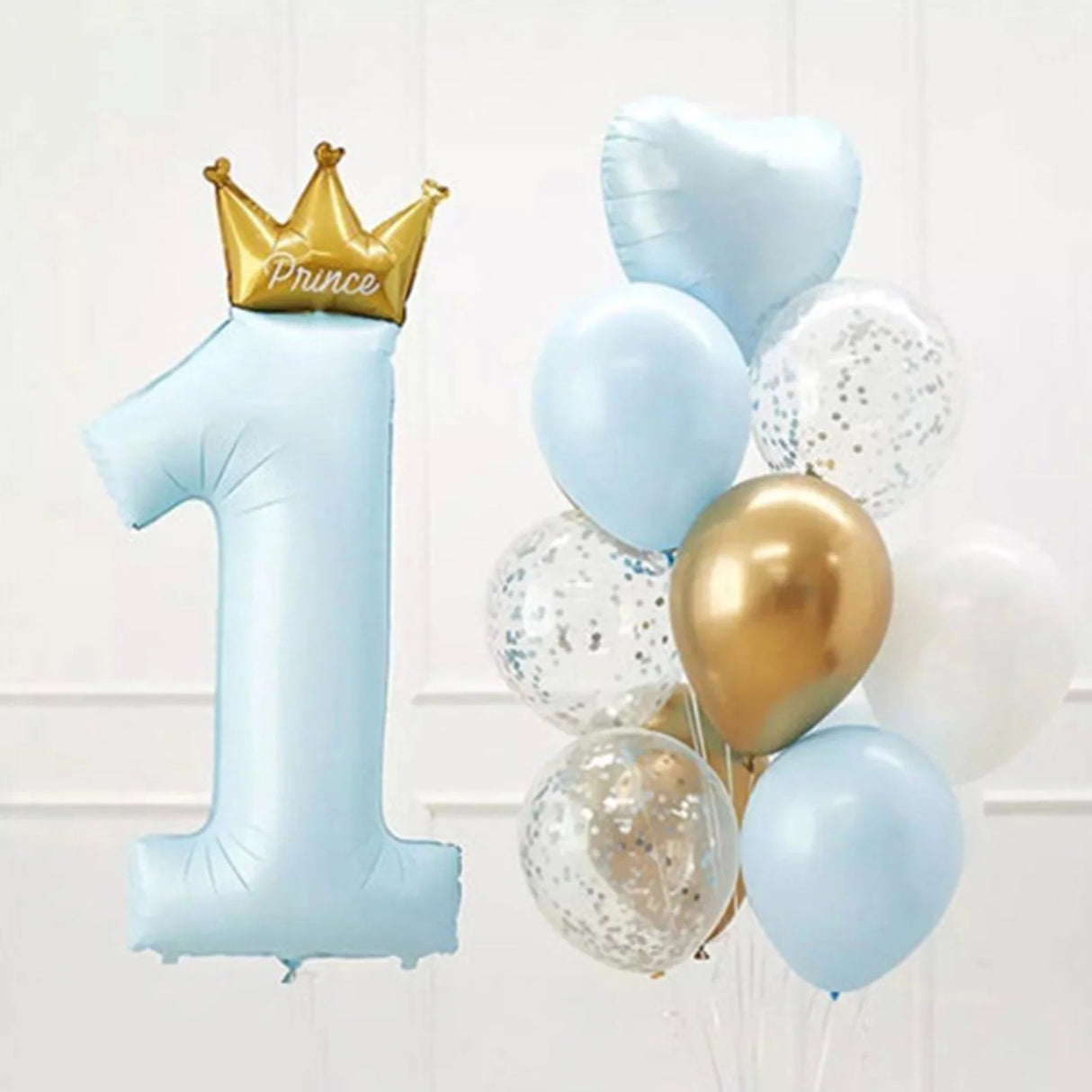 Balon din Folie Metalizata, Vivimall, Figurina Cifra 1, Model Coroana Print, 91 cm, Ambalaj Individual, Pai inclus, Umflare cu Aer sau Heliu, Albastru - vivimall.ro