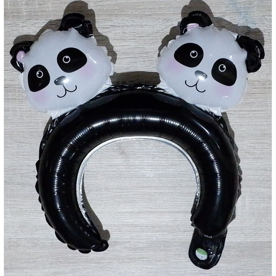 Balon din Folie Metalizata, Vivimall, Tip Coronita cu Urechi, Model Panda, Ambalaj Individual, Pai Inclus, Umflare cu Aer sau Heliu, 30 x 27 cm, Albastru - vivimall.ro