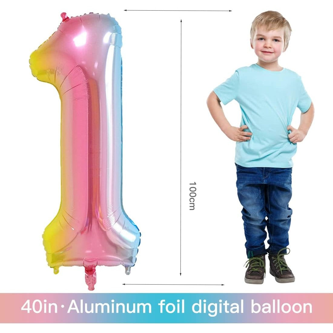 Balon din Folie Metalizata Gradient Vivimall, Figurina Cifra, Tema Aniversare 100 cm, Ambalaj Individual, Pai inclus, Umflare cu Aer sau Heliu, Multicolor, Cifra 1 - vivimall.ro