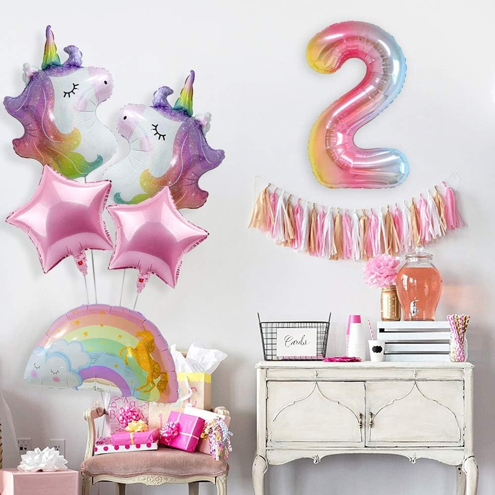 Balon din Folie Metalizata Gradient Vivimall, Figurina Cifra, Tema Aniversare 100 cm, Ambalaj Individual, Pai inclus, Umflare cu Aer sau Heliu, Multicolor, Cifra 2 - vivimall.ro