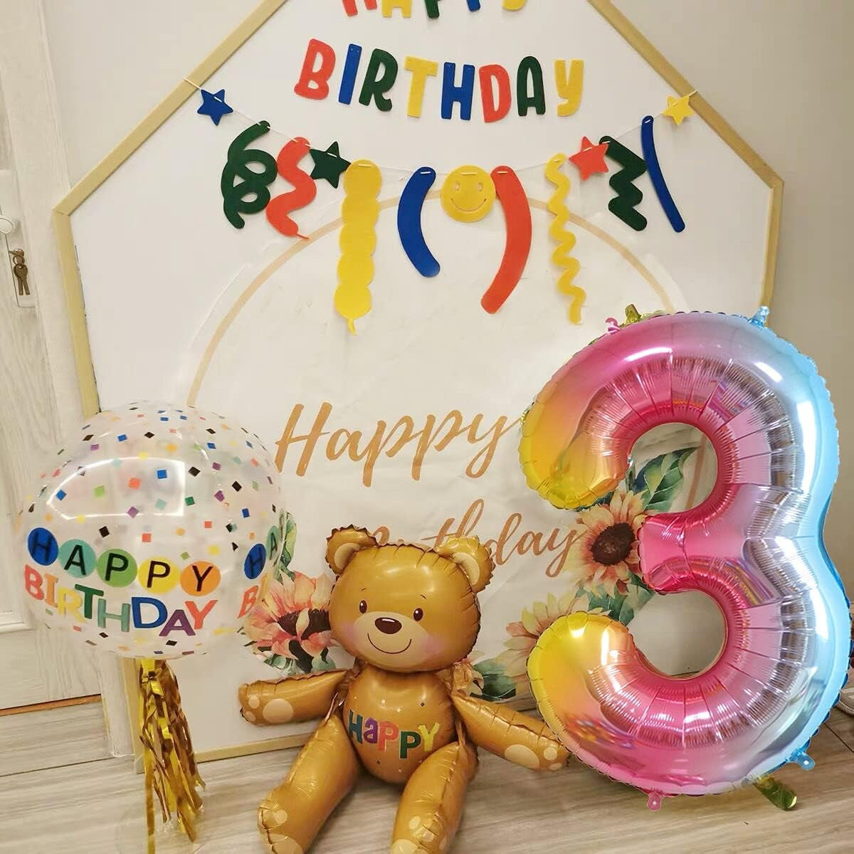 Balon din Folie Metalizata Gradient Vivimall, Figurina Cifra, Tema Aniversare 100 cm, Ambalaj Individual, Pai inclus, Umflare cu Aer sau Heliu, Multicolor, Cifra 3 - vivimall.ro