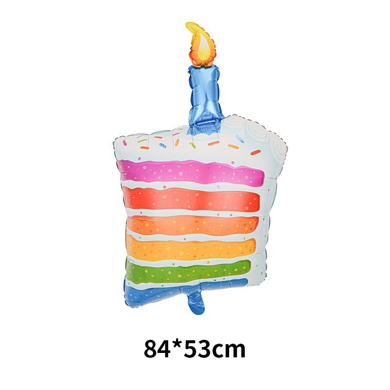 Balon din Folie Metalizata, Vivimall, Model Prajitura cu Lumanare, 84x53 cm, Baloane Party, Ambalaj Individual, Pai Inclus, Umflare cu Aer sau Heliu, Multicolor - vivimall.ro