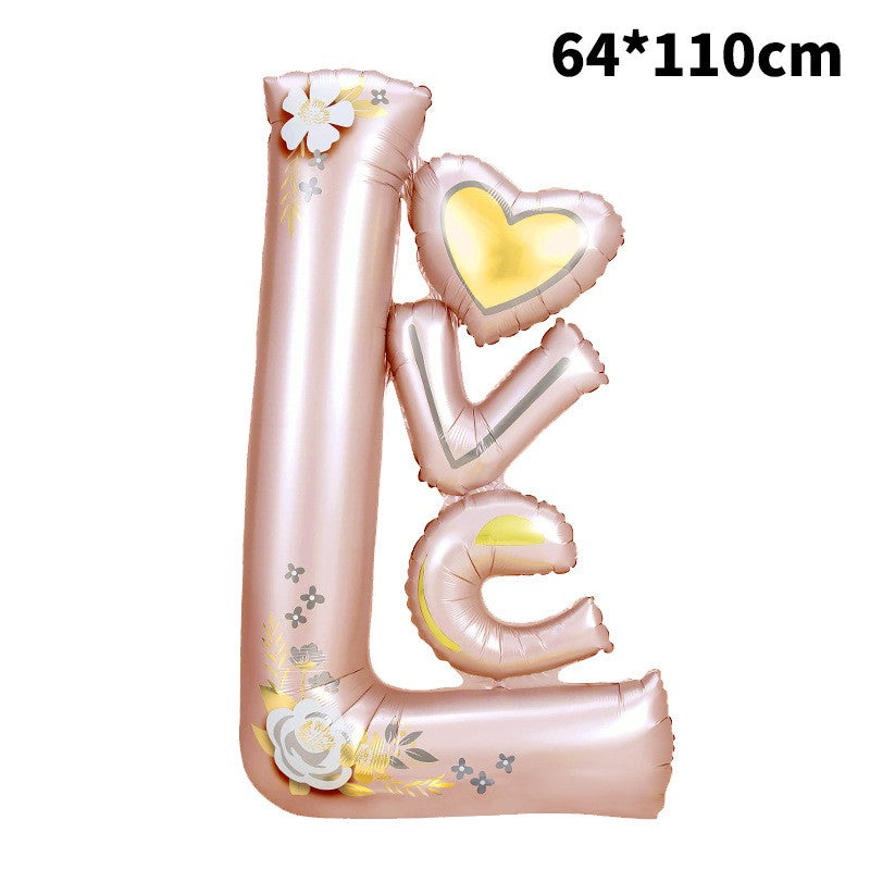 Balon din Folie Metalizata, Vivimall, Figurine, Model LOVE, Tematica Iubire, 110x64 cm, Ambalaj Individual, Pai Inclus, Umflare cu Aer sau Heliu, Roz Deschis - vivimall.ro