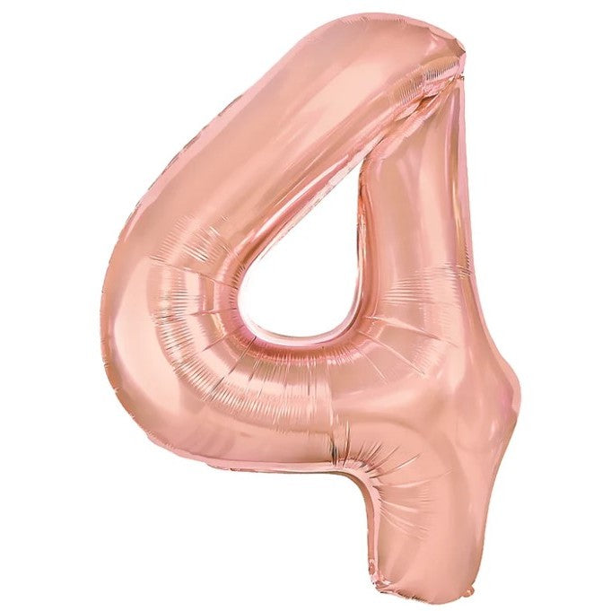 Balon din Folie Metalizata Vivimall, Figurina Cifra, Tema Aniversare 40 cm, Ambalaj Individual, Pai inclus, Umflare cu Aer sau Heliu, Rose Gold, Cifra 4 - vivimall.ro
