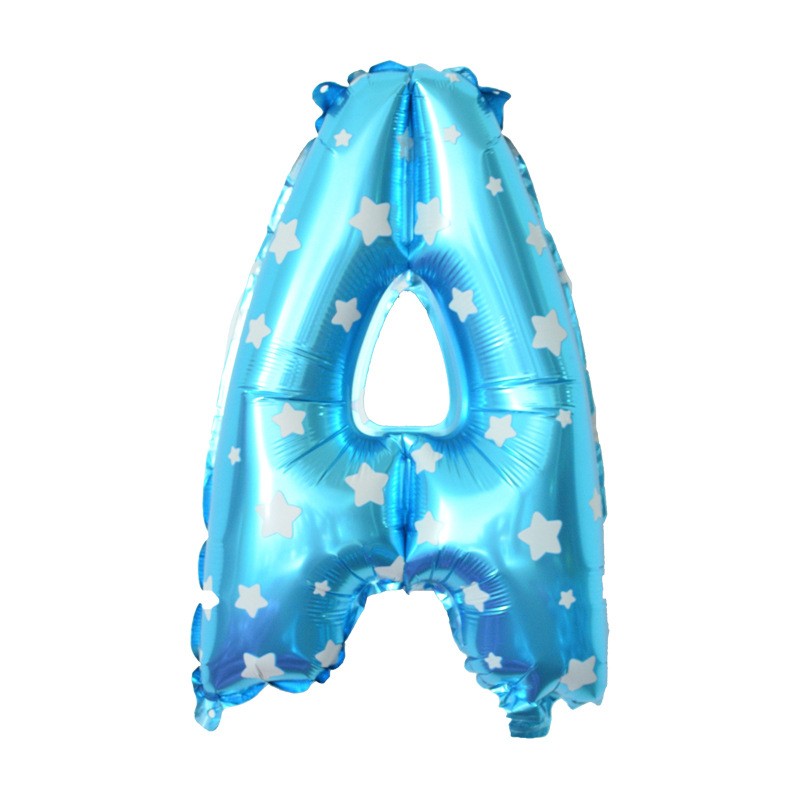 Balon Folie Metalizata Litera A, Vivimall, 40 cm, Cu Imprimeu Stelute, Umflati cu Heliu sau Aer, Ambalaj Individual, Pai inclus, Albastru - vivimall.ro