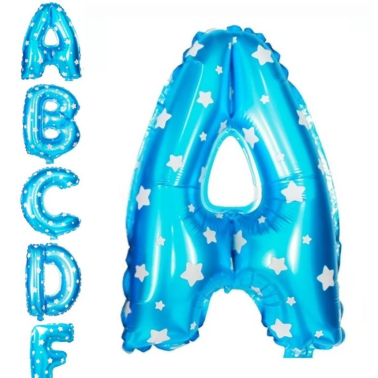 Balon Folie Metalizata Litera A, Vivimall, 40 cm, Cu Imprimeu Stelute, Umflati cu Heliu sau Aer, Ambalaj Individual, Pai inclus, Albastru - vivimall.ro