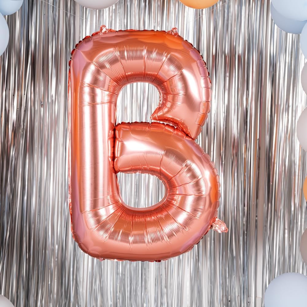 Balon Folie Metalizata Litera B, Vivimall, 100 cm, Umflati cu Heliu sau Aer, Ambalaj Individual, Pai inclus, Rose Gold - vivimall.ro