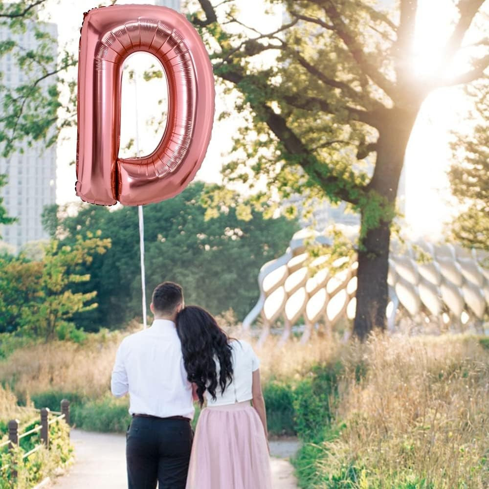Balon Folie Metalizata Litera D, Vivimall, 100 cm, Umflati cu Heliu sau Aer, Ambalaj Individual, Pai inclus, Rose Gold - vivimall.ro