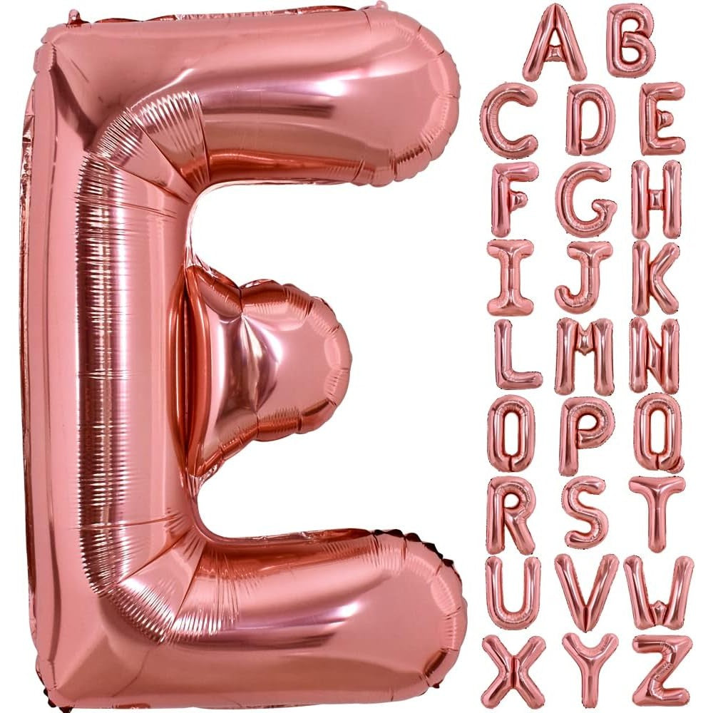 Balon Folie Metalizata Litera E, Vivimall, 40 cm, Umflati cu Heliu sau Aer, Ambalaj Individual, Pai inclus, Rose Gold - vivimall.ro