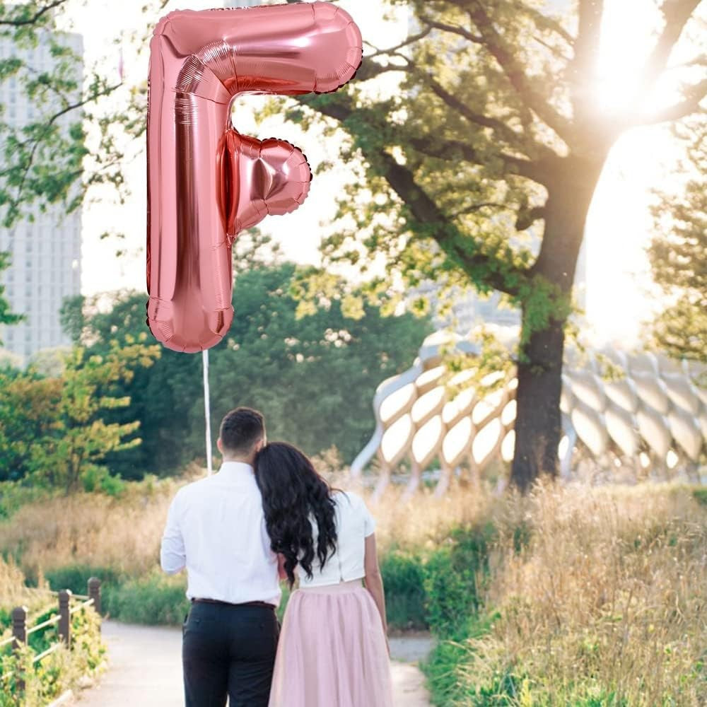 Balon Folie Metalizata Litera F, Vivimall, 100 cm, Umflati cu Heliu sau Aer, Ambalaj Individual, Pai inclus, Rose Gold - vivimall.ro