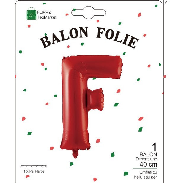 Balon Folie Metalizata Litera F, Vivimall, 40 cm, Umflati cu Heliu sau Aer, Ambalaj Individual, Pai inclus, Rosu - vivimall.ro