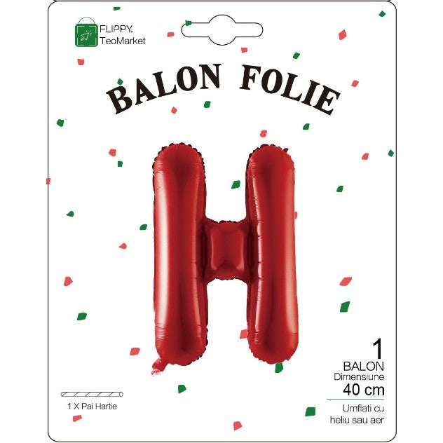 Balon Folie Metalizata Litera H, Vivimall, 40 cm, Umflati cu Heliu sau Aer, Ambalaj Individual, Pai inclus, Rosu - vivimall.ro