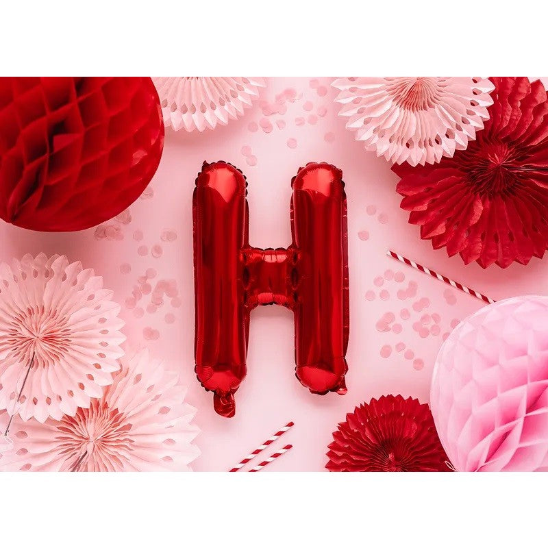 Balon Folie Metalizata Litera H, Vivimall, 40 cm, Umflati cu Heliu sau Aer, Ambalaj Individual, Pai inclus, Rosu - vivimall.ro
