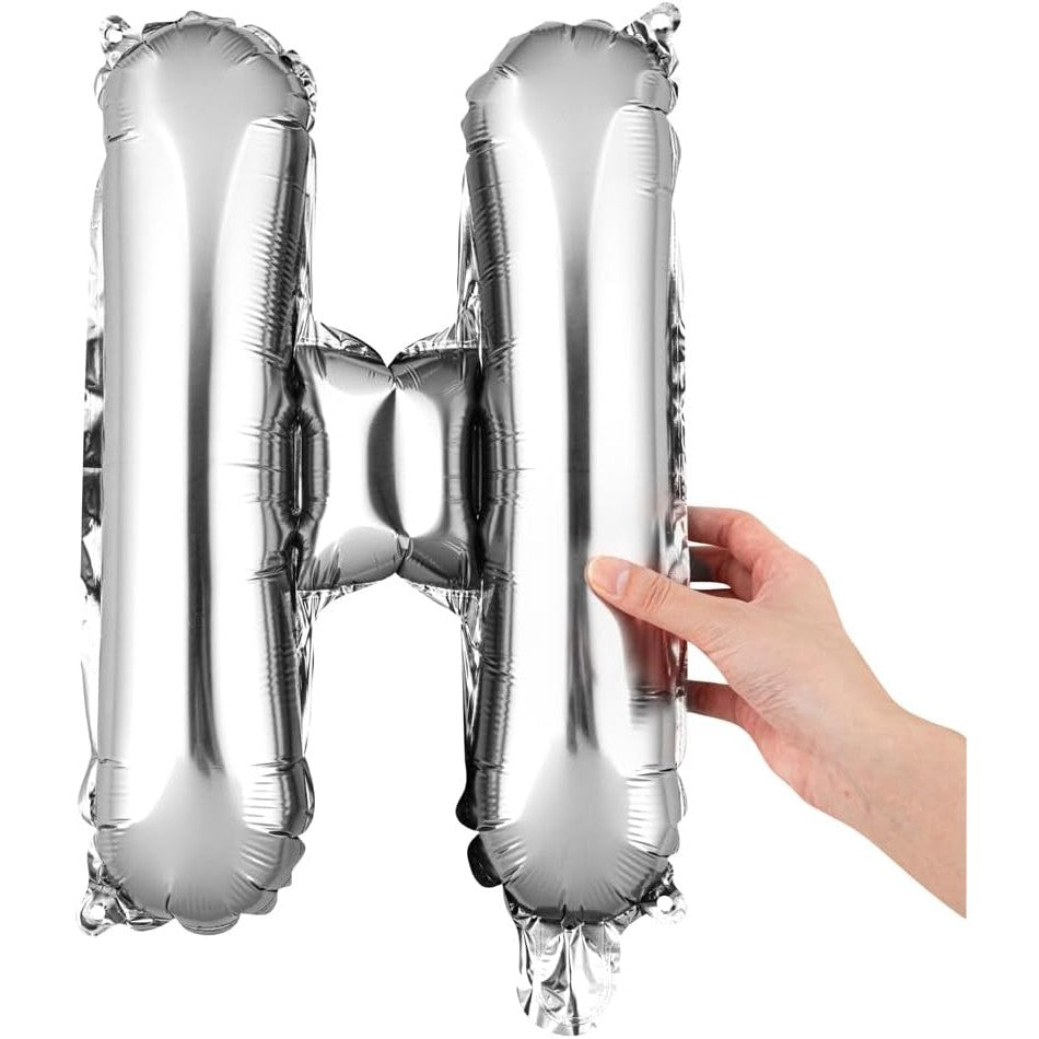 Balon Folie Metalizata Litera H, Vivimall, 80 cm, Umflati cu Heliu sau Aer, Ambalaj Individual, Pai inclus, Argintiu - vivimall.ro