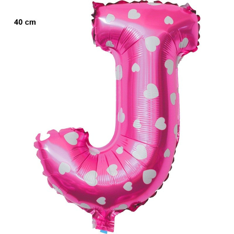 Balon Folie Metalizata Litera J, Vivimall, 40 cm, Cu Imprimeu Inimioare, Umflati cu Heliu sau Aer, Ambalaj Individual, Pai inclus, Roz - vivimall.ro