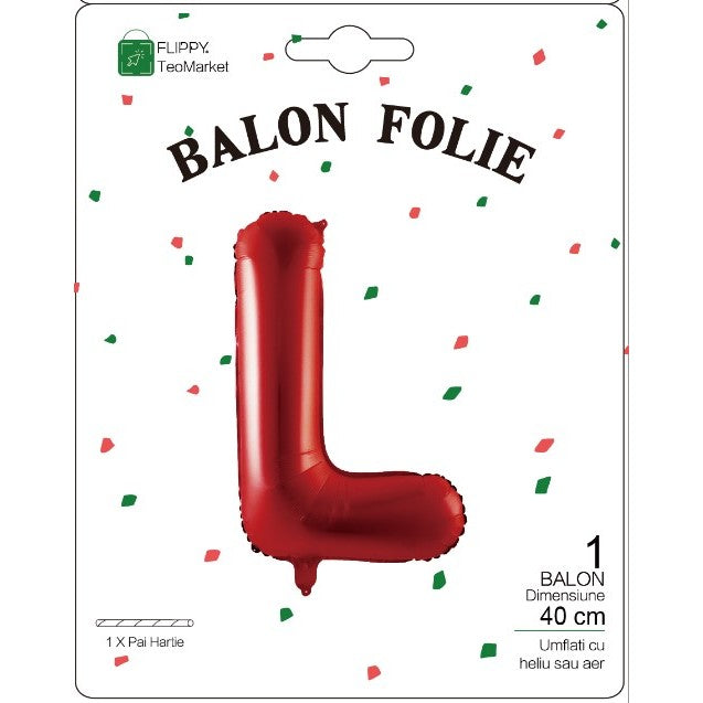 Balon Folie Metalizata Litera L, Vivimall, 40 cm, Umflati cu Heliu sau Aer, Ambalaj Individual, Pai inclus, Rosu - vivimall.ro