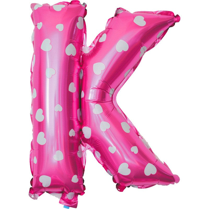 Balon Folie Metalizata Litera K, Vivimall, 40 cm, Cu Imprimeu Inimioare, Umflati cu Heliu sau Aer, Ambalaj Individual, Pai inclus, Roz - vivimall.ro
