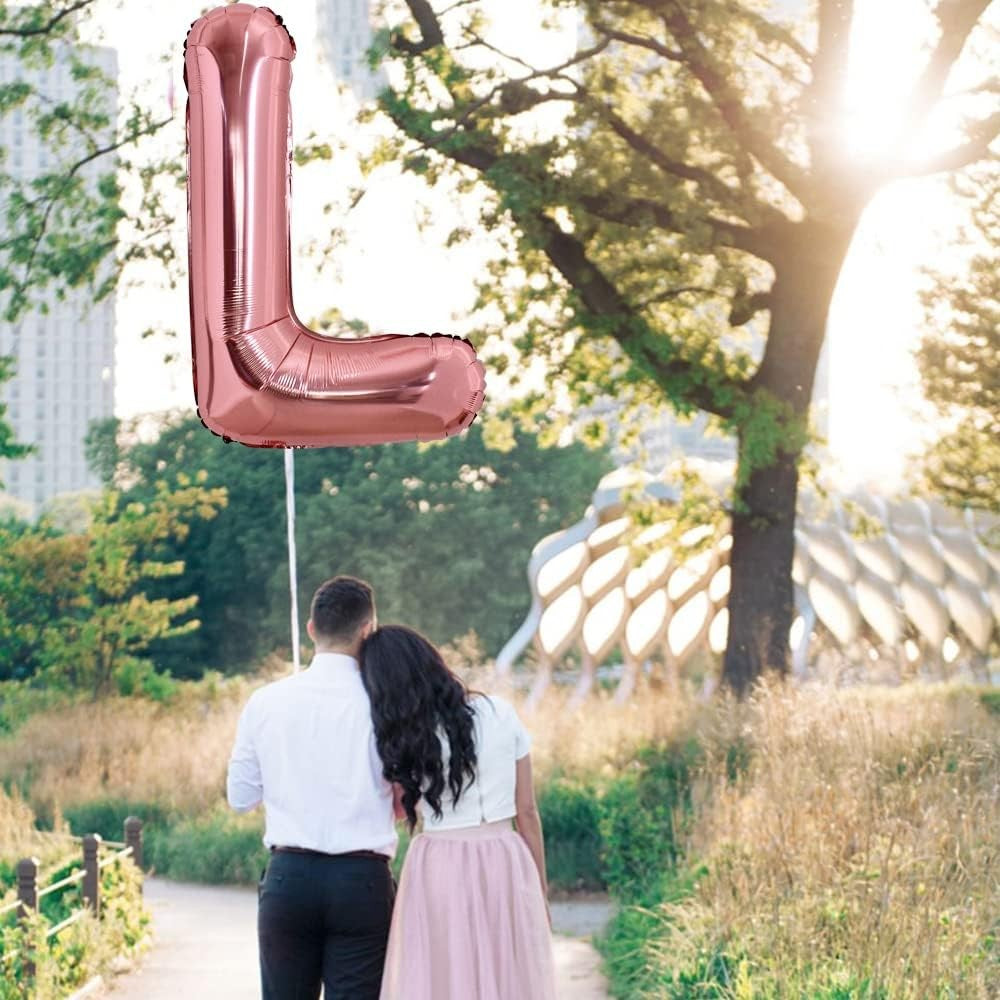 Balon Folie Metalizata Litera L, Vivimall, 80 cm, Umflati cu Heliu sau Aer, Ambalaj Individual, Pai inclus, Rose Gold - vivimall.ro