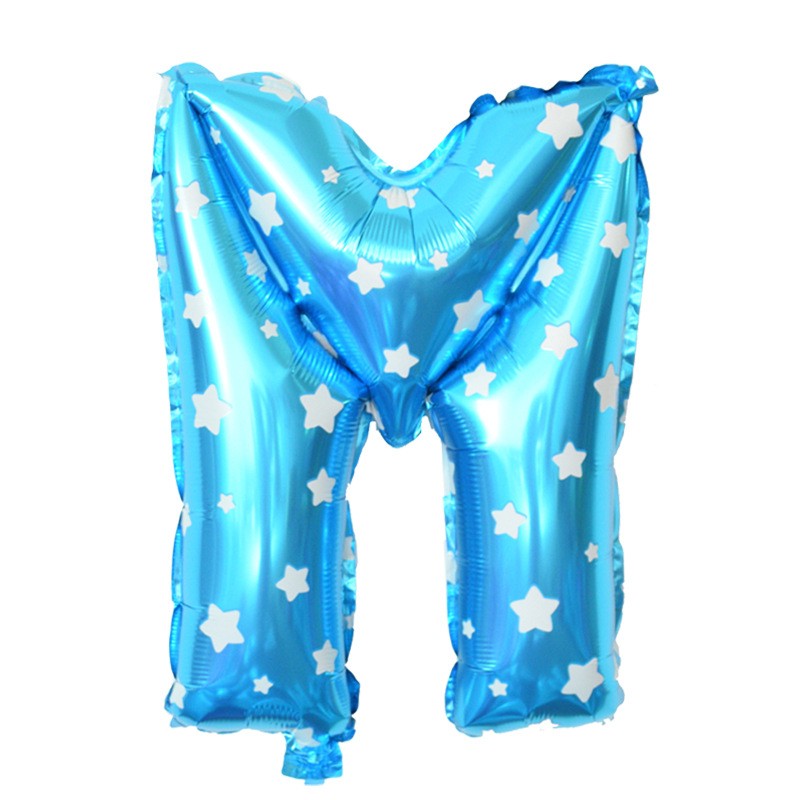 Balon Folie Metalizata Litera M, Vivimall, 40 cm, Cu Imprimeu Stelute, Umflati cu Heliu sau Aer, Ambalaj Individual, Pai inclus, Albastru - vivimall.ro
